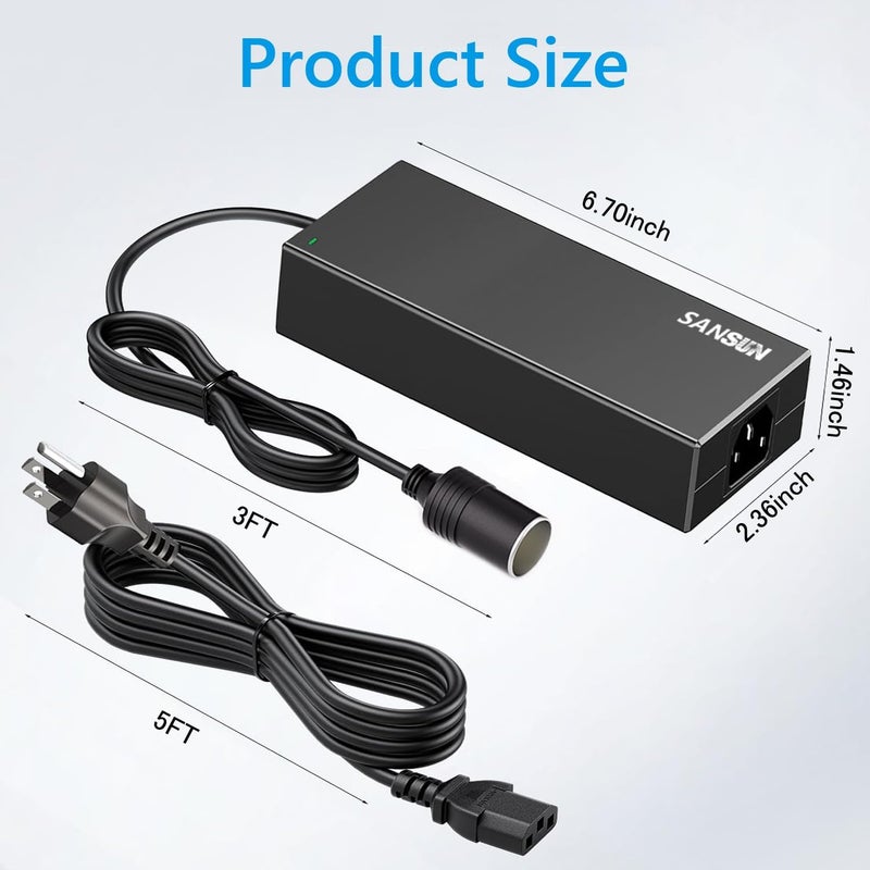 SANSU AC to DC Converter 10A Car Cigarette Lighter Socket, 120V to 12V Supply Adapter Transformer for Electric Air Pump, Car Fan and Other Devices Under 120W (10A) - Image 2